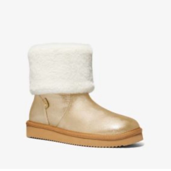 Michael Kors Julia Faux Trim Metallic Leather Boot Ankle Boots - Picture 1 of 6